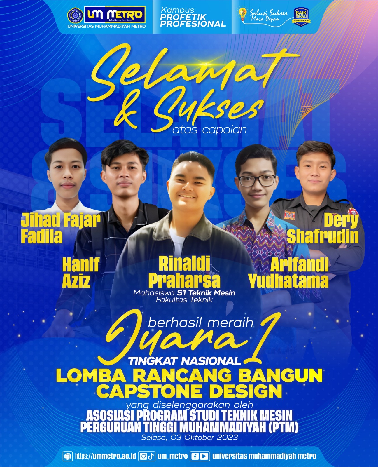 Mahasiswa UM Metro Sabet Juara 1 Lomba Rancang Bangun Capstone Design Nasional