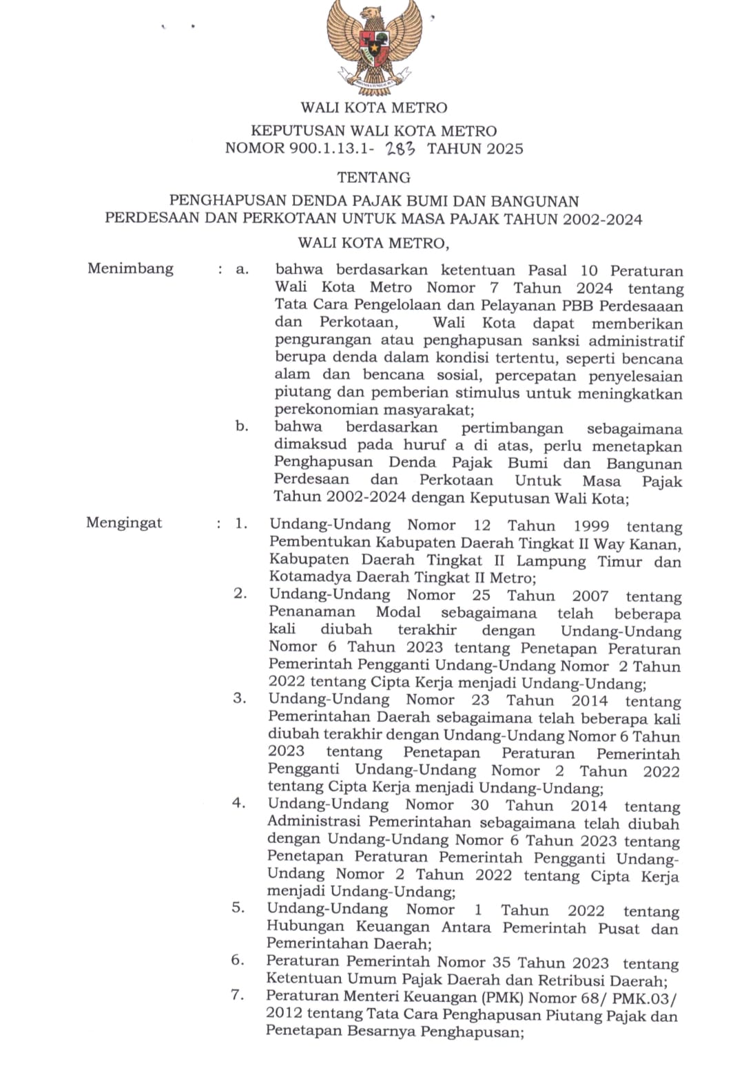 Nunggak PBB-P2 Tahun 2002 hingga 2024, Warga Metro Bebas Bayar Tanpa Denda, Cek Ini Syaratnya!