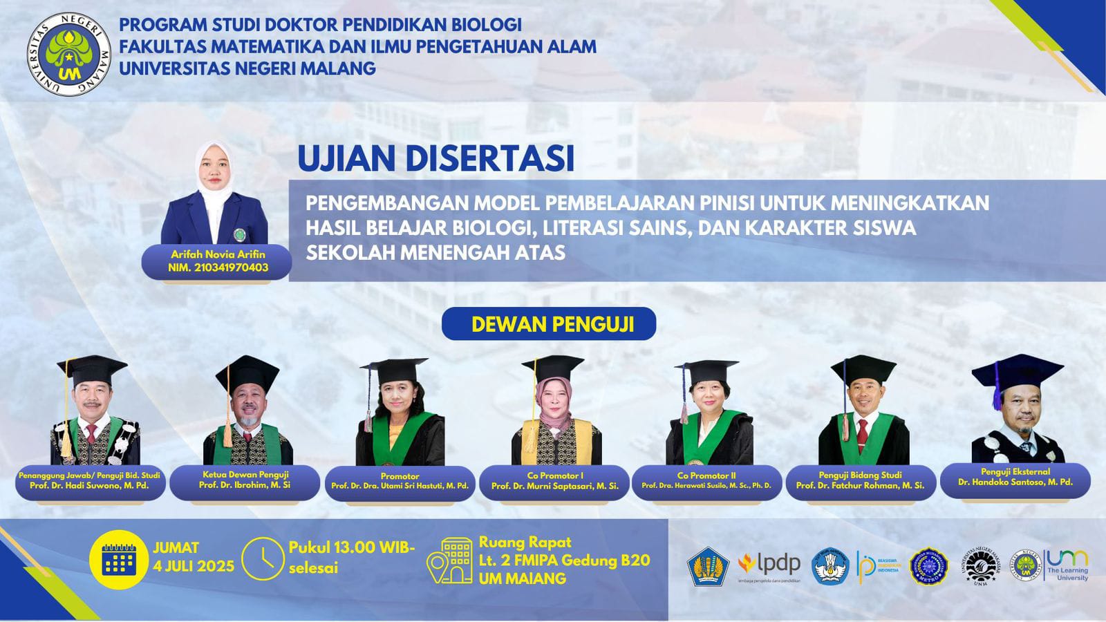 Dosen UM Metro Jadi Penguji Tamu Ujian Disertasi di Universitas Negeri Malang