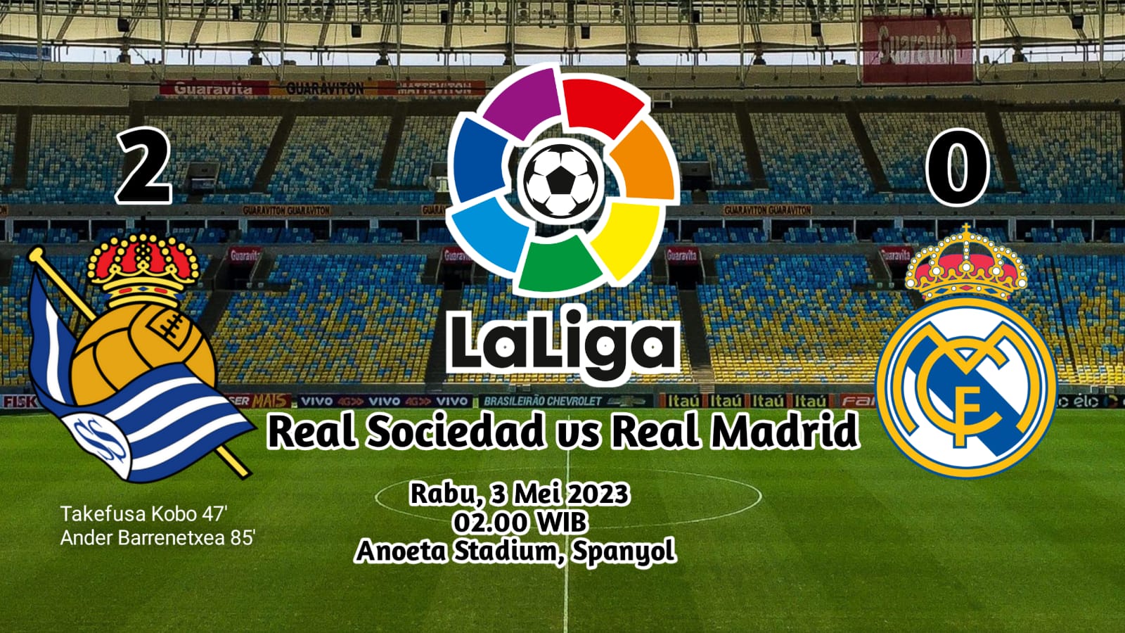 Real Sociedad vs Real Madrid: Skor 2-0