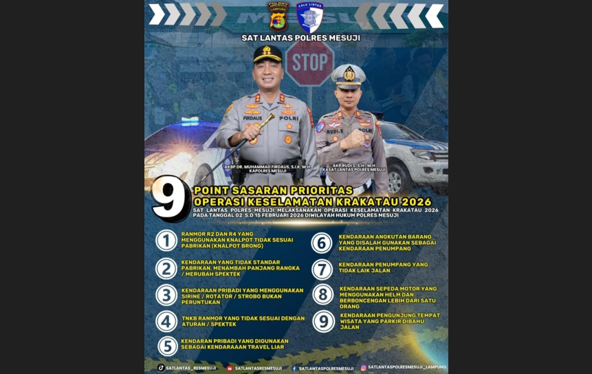 Polres Mesuji Akan Menggelar Operasi Keselamatan Krakatau 2026