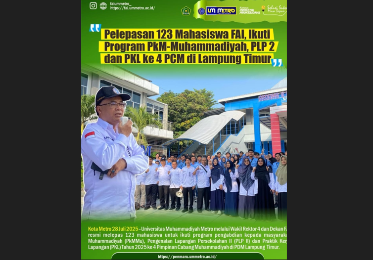 Pelepasan 123 Mahasiswa FAI, Ikuti Program PkM-Muhammadiyah, PLP 2 dan PKL ke 4 PCM di Lampung Timur