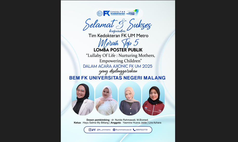 Bikin Bangga, Mahasiswi FK UM Metro Masuk Top 5 Lomba Poster Publik AXONIC 2025