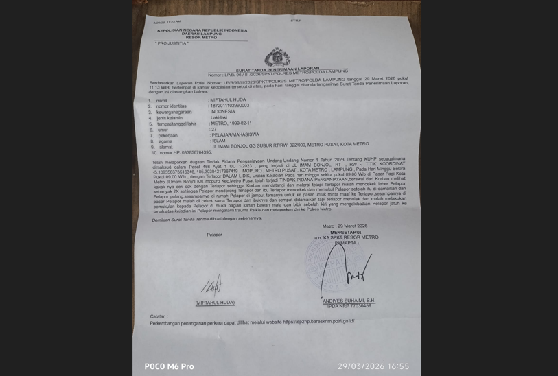 Leraikan Cekcok Parkir, Pedagang Pasar Pagi Kota Metro Dianiaya