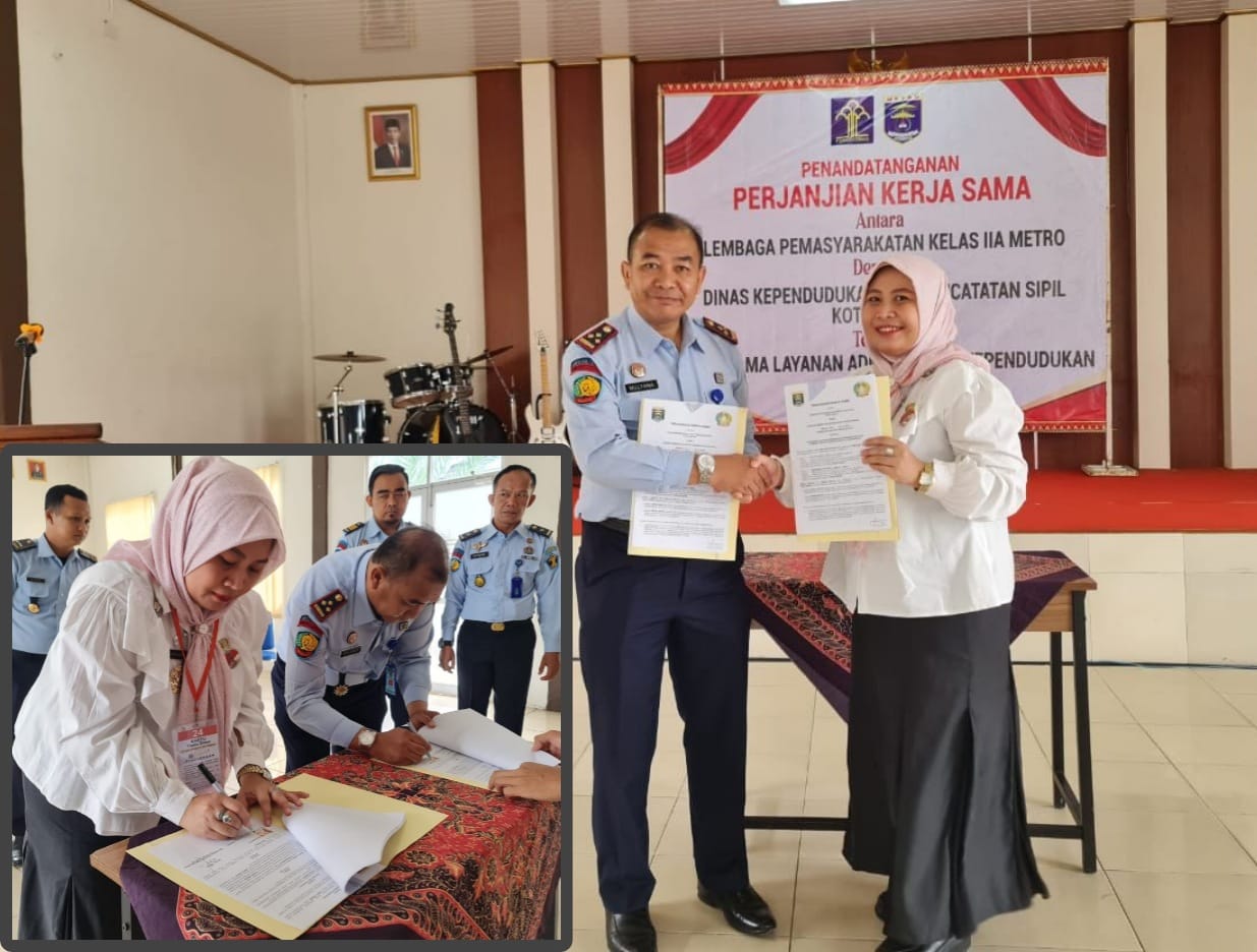 Permudah Adminduk WBP, Kalapas dan Kadisdukcapil Kota Metro Teken MoU