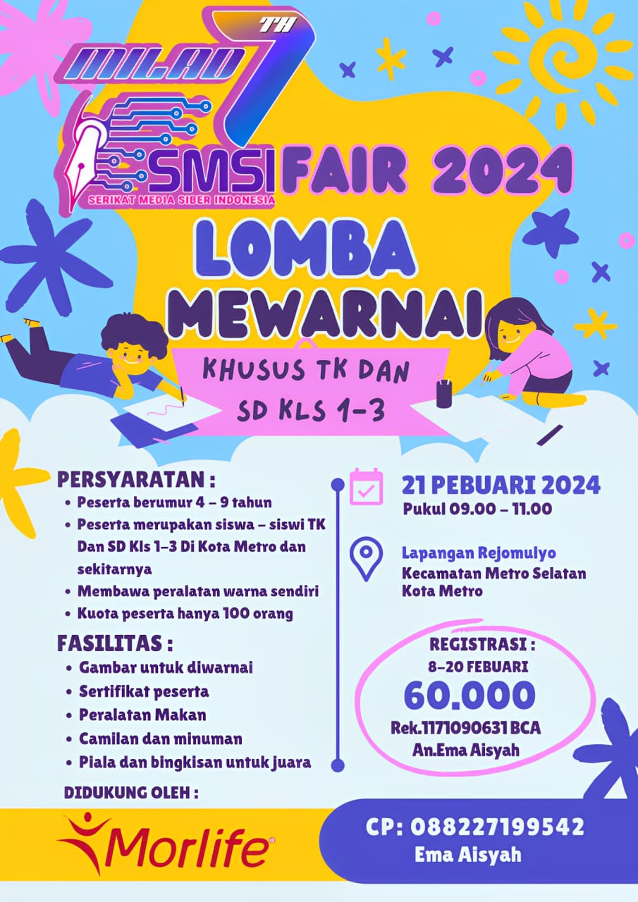 Morlife Dukung SMSI FAIR 2024, Yuk Bunda Segera Daftarkan Anak Lomba Mewarnai