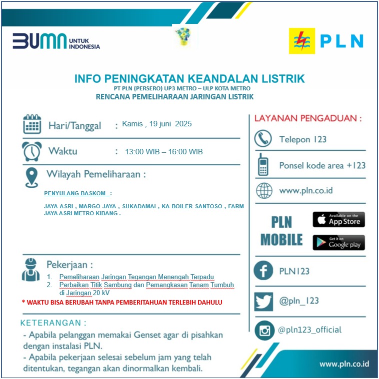 PLN Lakukan Pemadaman Bergilir di Wilayah Metro Kibang dan Sekitarnya, Ini Daerahnya