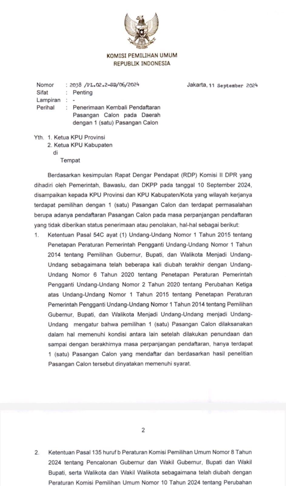 KPU Buka Lagi Pendaftaran Balonkada Bagi Daerah dengan 1 Paslon Pendaftar, Kota Metro Tetap Sesuai Tahapan! 