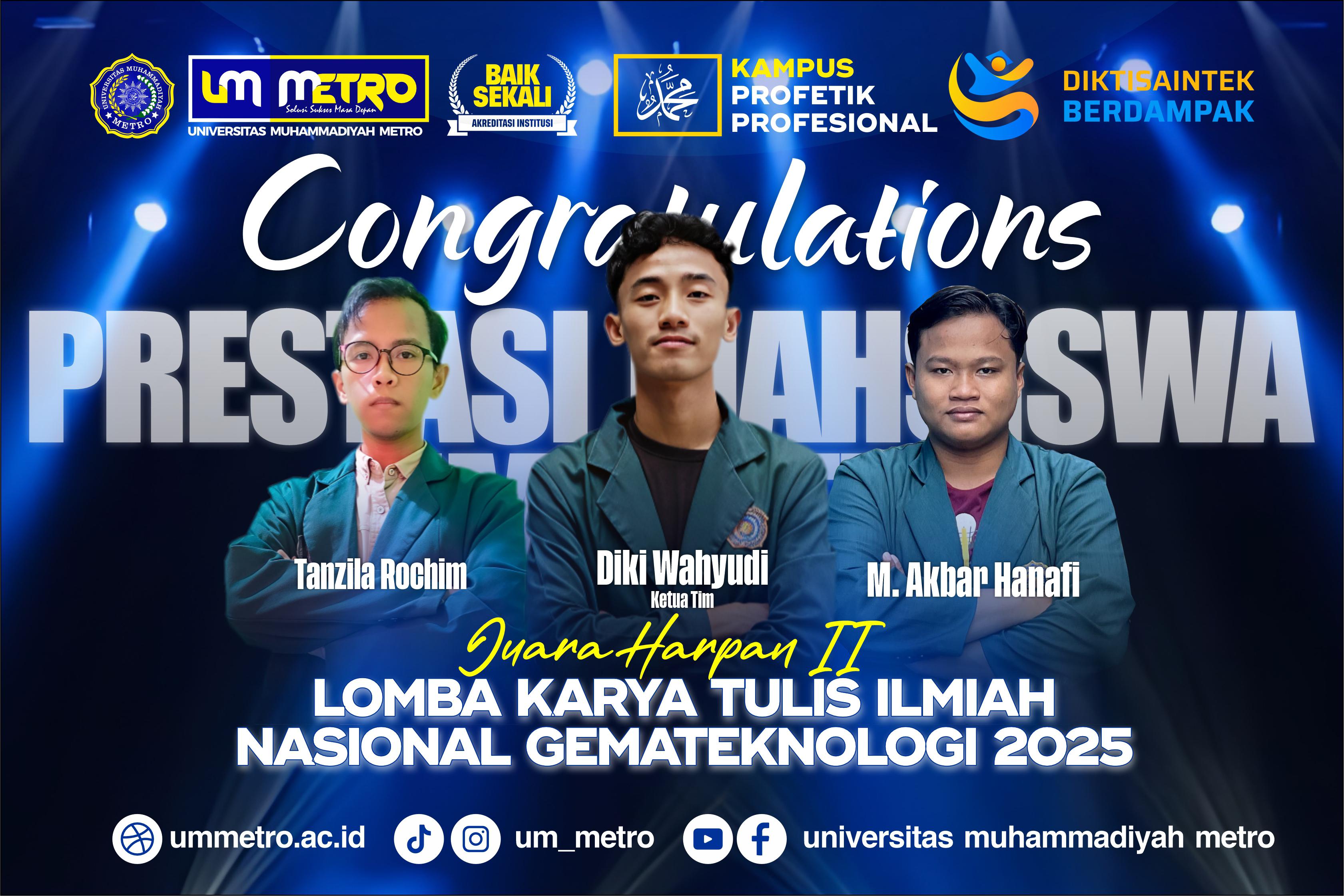 Mahasiswa UM Metro Raih Juara Harapan II di Ajang LKTIN Nasional Gema Teknologi 2025