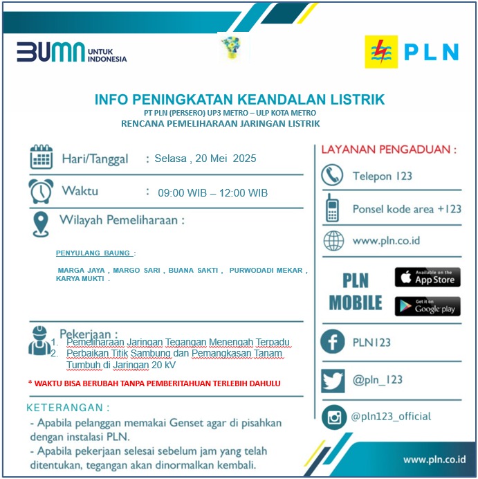 PLN Lakukan Pemadaman Bergilir di Lampung Timur, Cek Wilayah Lainnya