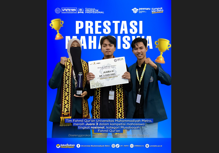 Mahasiswa UM Metro Raih Juara 3 Lomba Musabaqah Fahmil Qur’an di Festival Nasional Qur’ani PTMA 2025