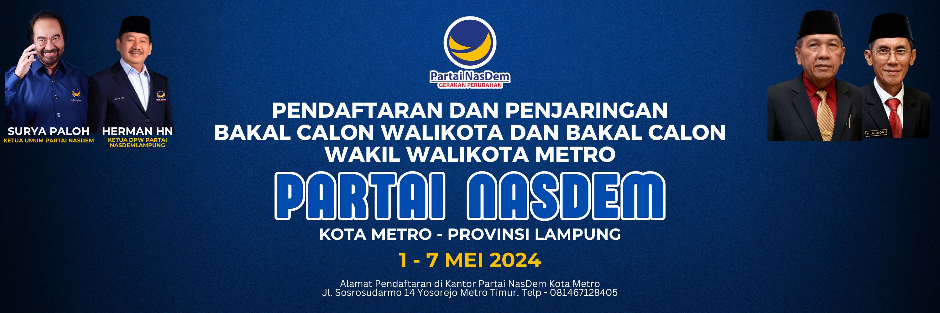 Partai NasDem Buka Penjaringan Balon Wali Kota dan Wakil Wali Kota Metro