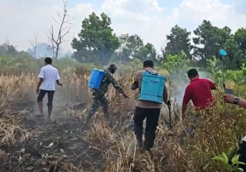 Polres Mesuji Bersama Kodim 0426/TB Gerak Cepat Padamkan Kebakaran Lahan di 5 Titik
