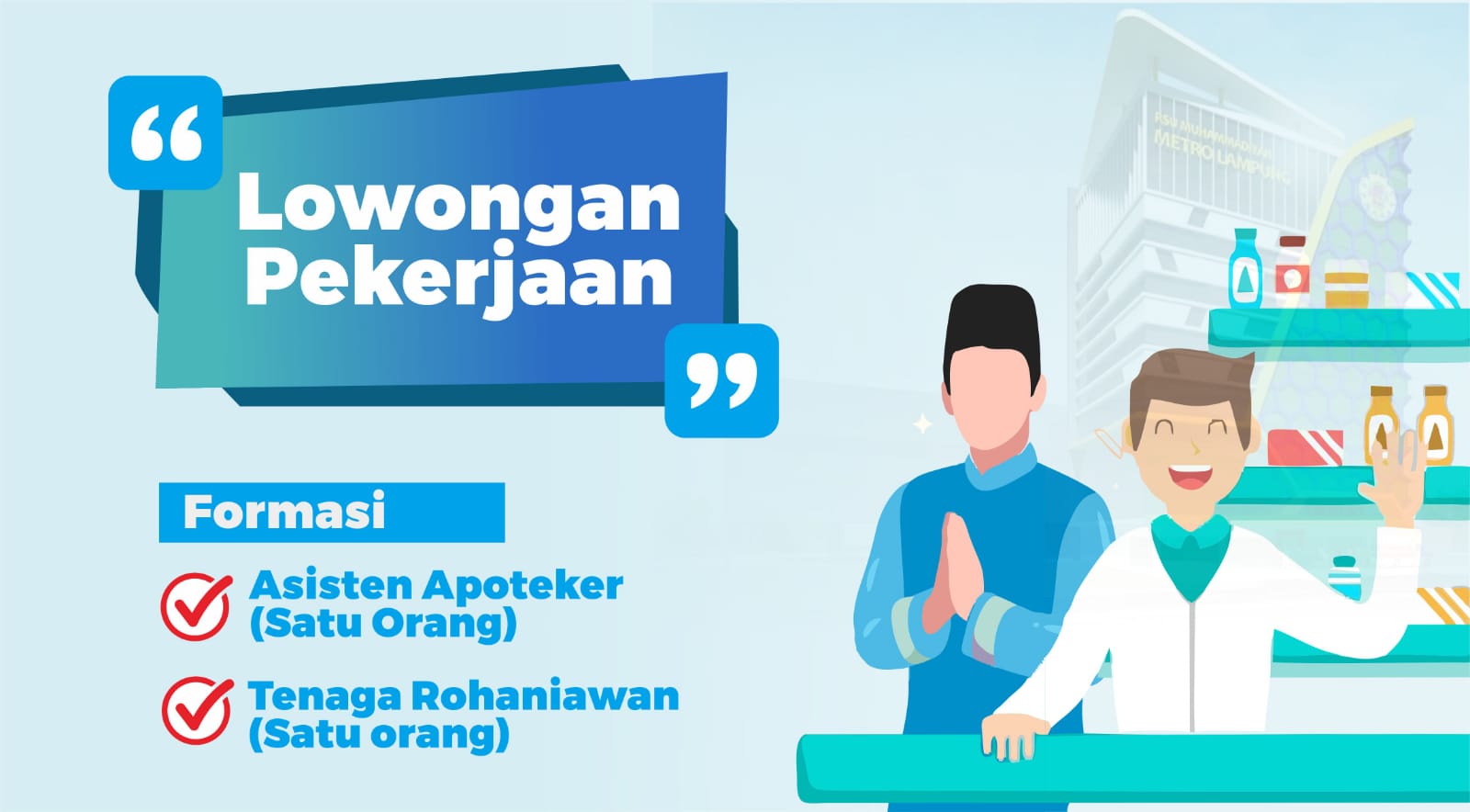 RSU Muhammadiyah Membuka Lowongan Untuk 2 Orang, Lulusan S1 PAI Bisa Daftar