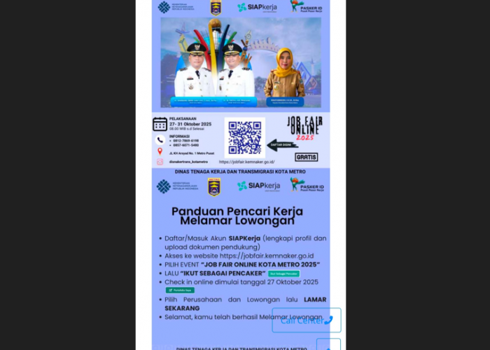 Kabar Gembira Disnakertrans Metro Bakal Job Fair Online, Berikut Caranya!