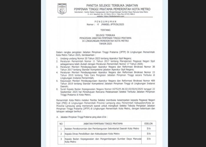 Pemkot Metro Buka Selter 3 JPTP, Berikut Formasinya! 