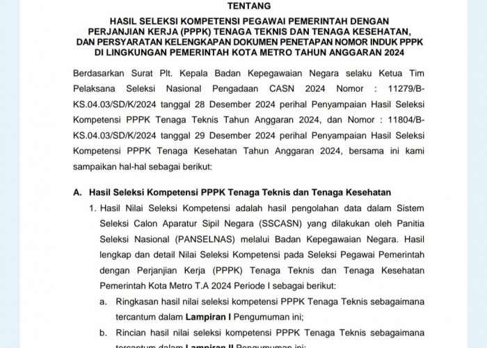 317 Pelamar PPPK di Metro Dinyatakan Lolos Tenaga Teknis dan Kesehatan