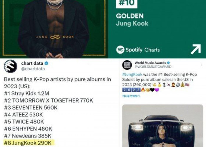 BTS Jungkook 'GOLDEN' Spotify Global Week Chart selama 13 minggu berturut-turut masuk Top 10 