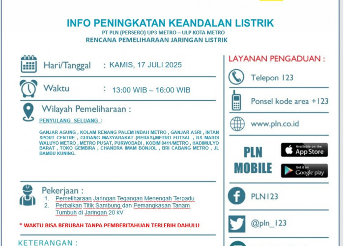 RS Mardi Waluyo Terdampak Pemadaman Bergilir PLN di Wilayah Metro, Ini Wilayah Lainnya!