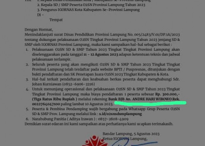 Hebat, Igornas Ancam Batalkan O2SN Renang Tingkat Provinsi Lampung