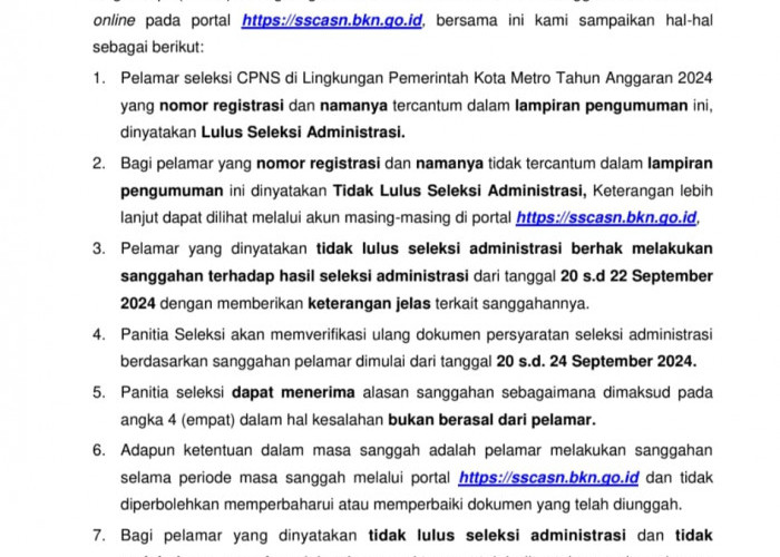 82 Pelamar CPNS di Metro Dinyatakan Tak Lulus Seleksi Administrasi, Cek Ini Jumlah Pelamar yang Lolos! 