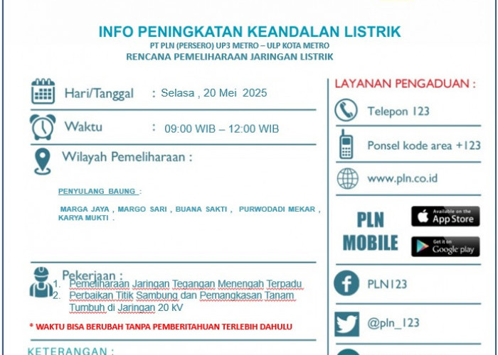 PLN Lakukan Pemadaman Bergilir di Lampung Timur, Cek Wilayah Lainnya