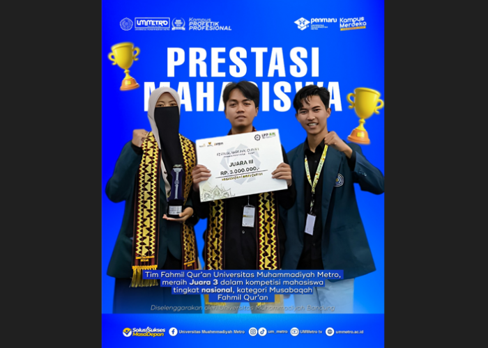 Mahasiswa UM Metro Raih Juara 3 Lomba Musabaqah Fahmil Qur’an di Festival Nasional Qur’ani PTMA 2025