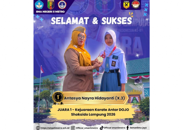 Murid SMAN 5 Metro Sabet Juara 1 Kejuaraan Karate Shokaido Se-Provinsi Lampung 2026