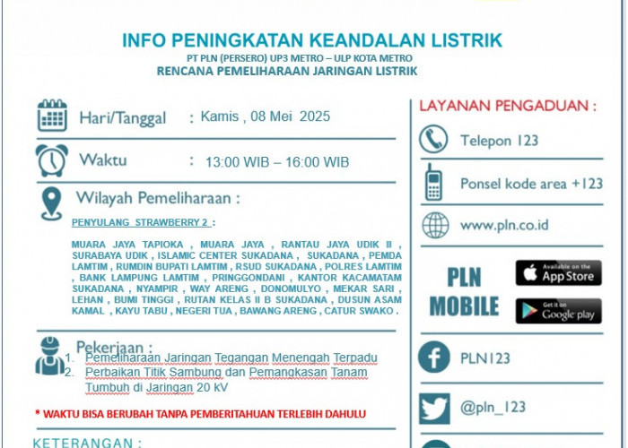 RSUD Sukadana Terdampak Pemadaman Bergilir, Cek Wilayah Lamtim Lainnya